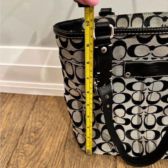 Coach Black & Grey Signature Canvas Tote with Leather Trim - Picture 8 of 10